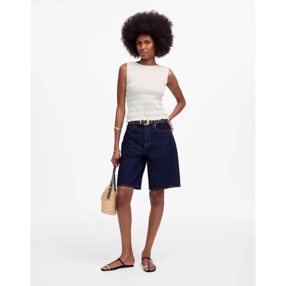 Madewell Smocked Boatneck Tank Top White Cotton Linen Blend Style NV912 Medium - Picture 2 of 11